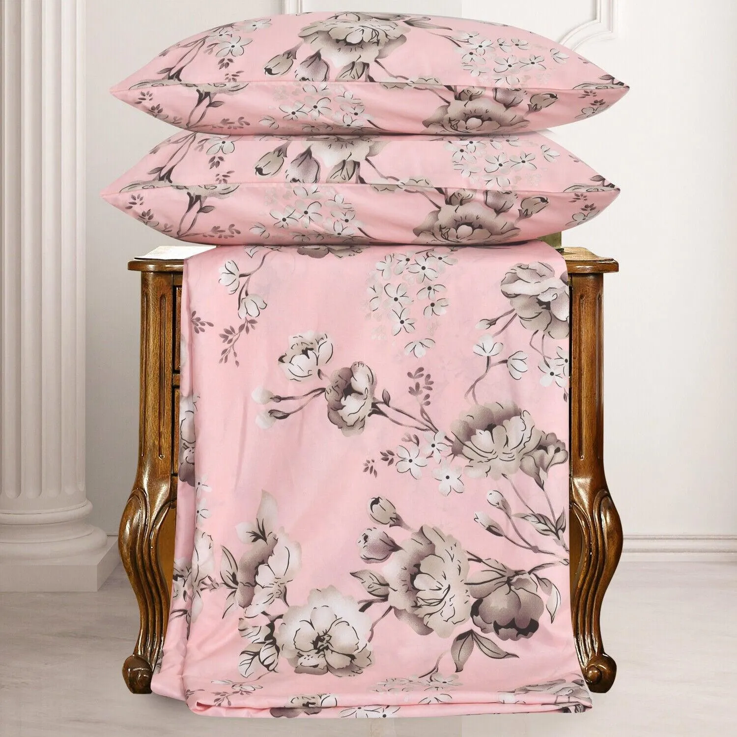 4 Piece Soft Floral Bedding-Blush Blossom Duvet Cover Set