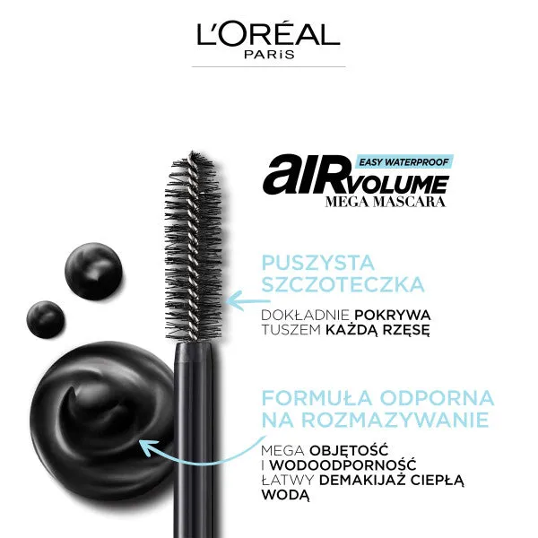 Air Volume Easy Waterproof Mega Mascara wodoodporny tusz do rzęs Black 7.9ml
