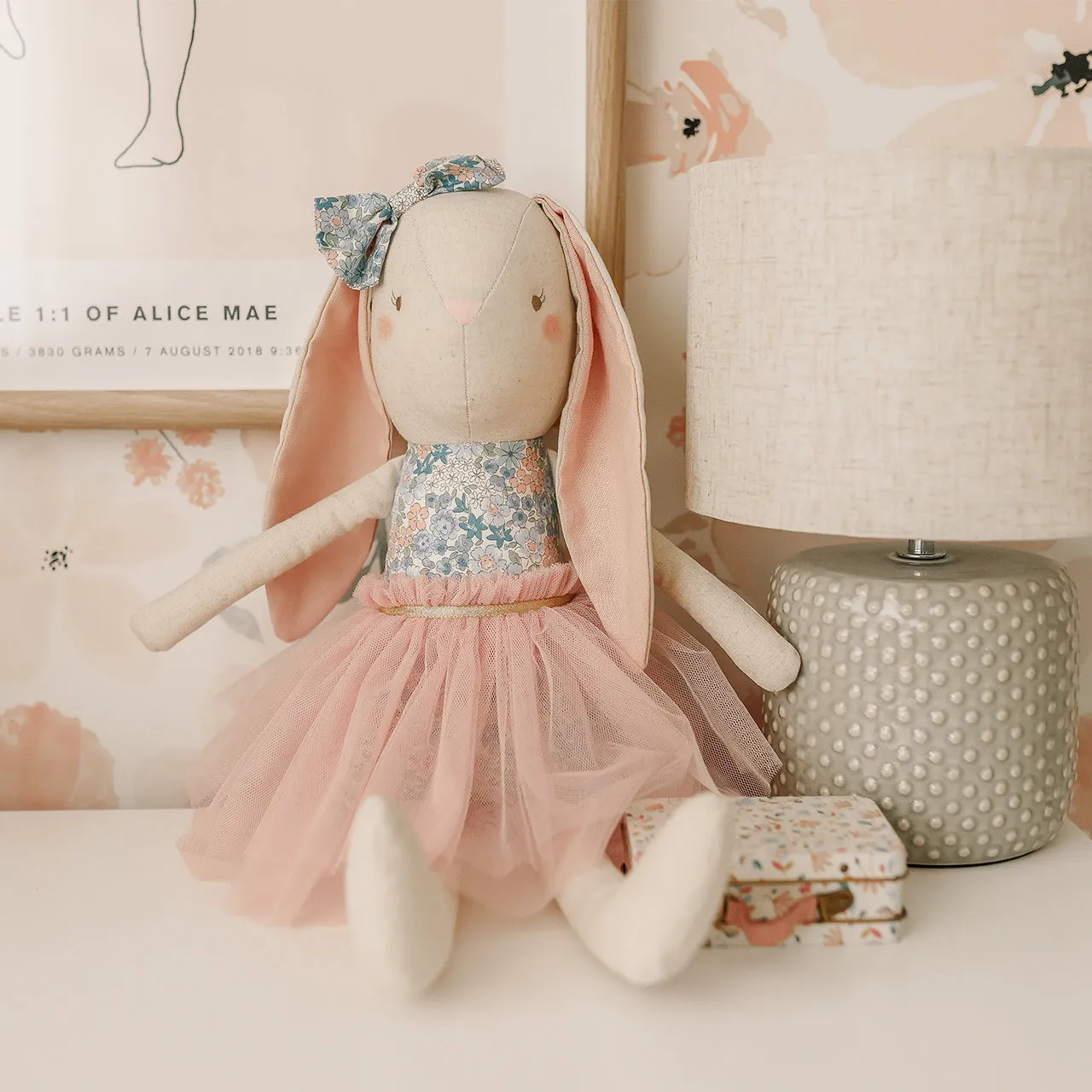 ALIMROSE LINEN PEARL CUDDLE BUNNY - LIBERTY BLUE (55CM)