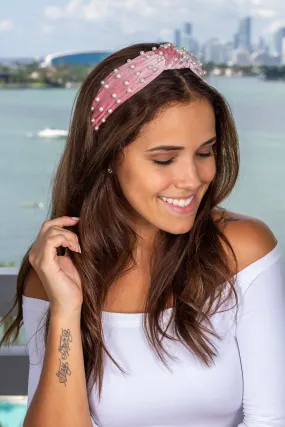 Blush Velvet Headband with Pearls