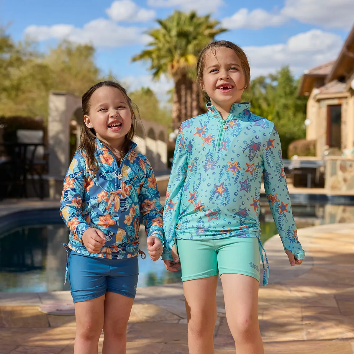 Girl's Half Zip Ruched Sun & Swim Shirt