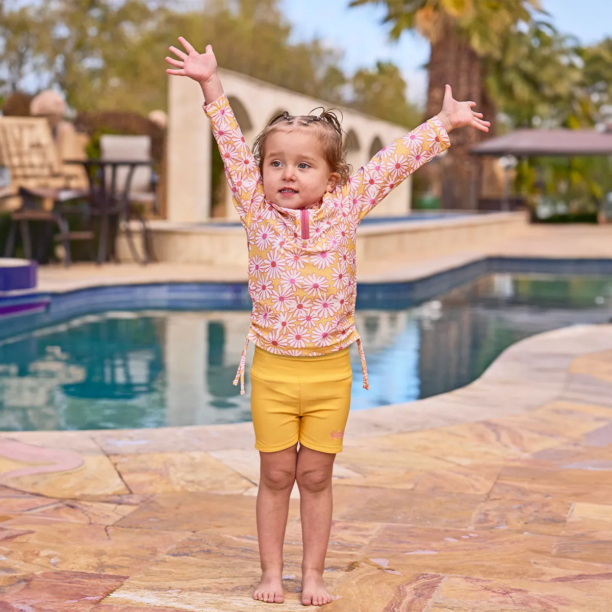 Girl's Half Zip Ruched Sun & Swim Shirt