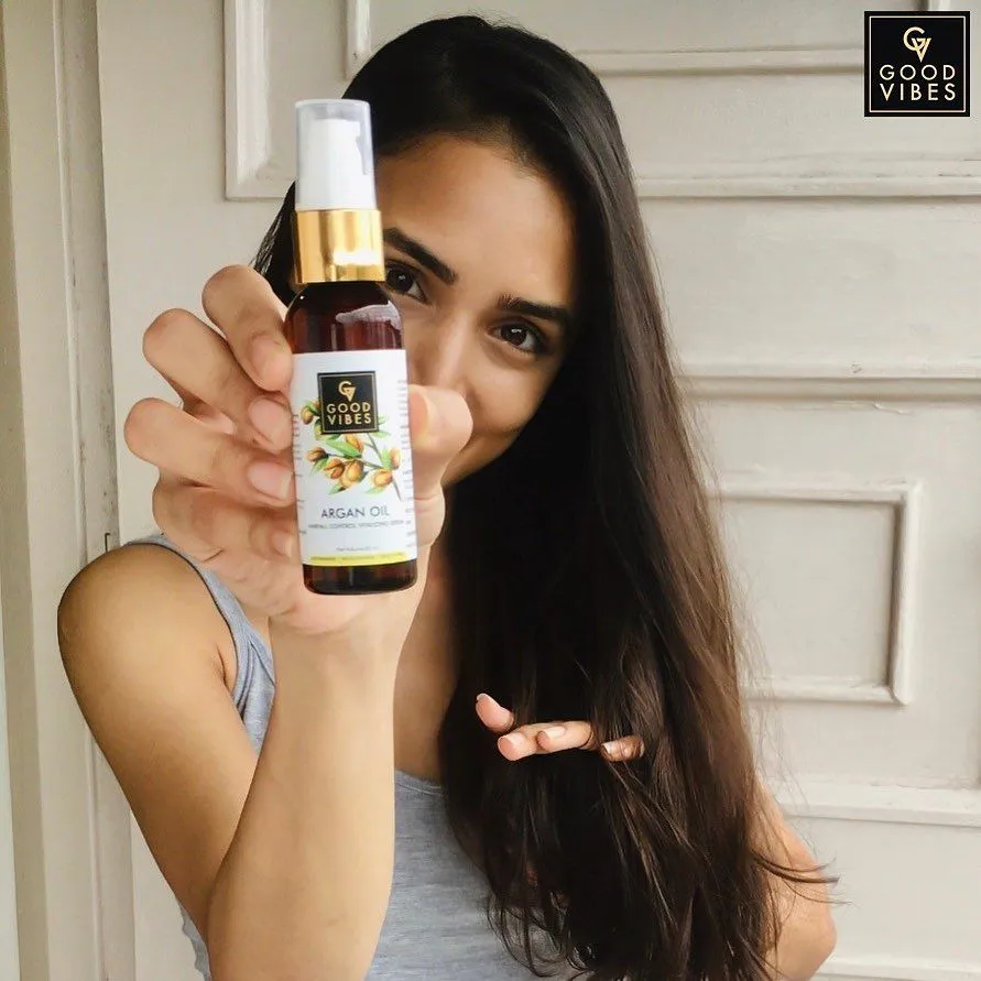 Good Vibes Argan Oil Hairfall Control Vitalizing Serum | Frizz Control, Shine, Stregthening | No Parabens, No Sulphates, No Animal Testing (50 ml)