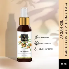 Good Vibes Argan Oil Hairfall Control Vitalizing Serum | Frizz Control, Shine, Stregthening | No Parabens, No Sulphates, No Animal Testing (50 ml)