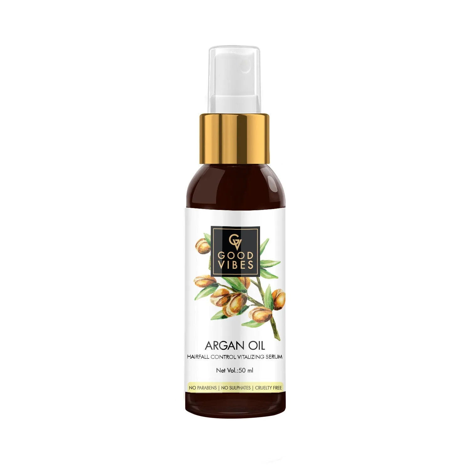 Good Vibes Argan Oil Hairfall Control Vitalizing Serum | Frizz Control, Shine, Stregthening | No Parabens, No Sulphates, No Animal Testing (50 ml)