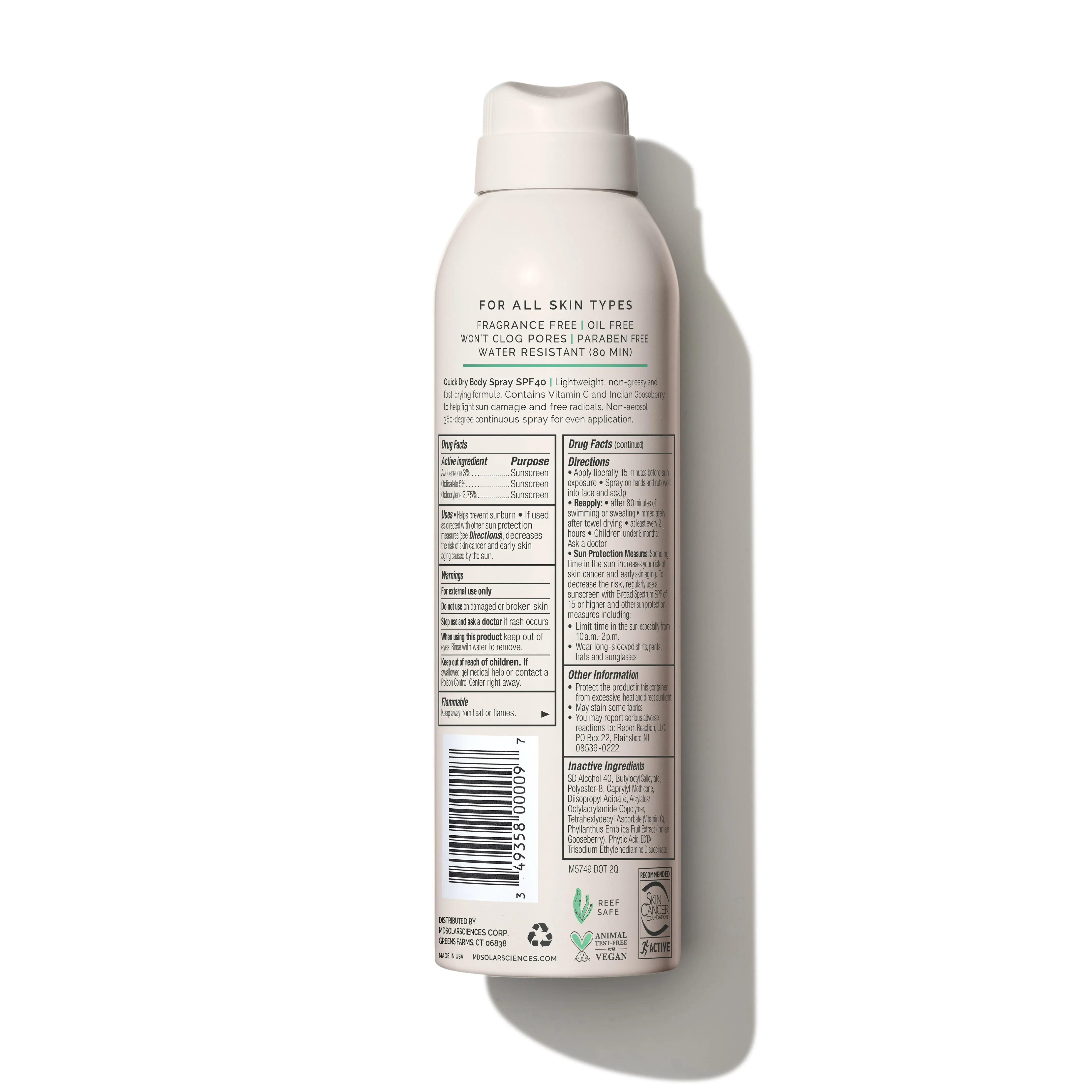 MDSolarSciences Quick Dry Body Spray - Broad Spectrum Sunscreen - SPF 40  (6oz)