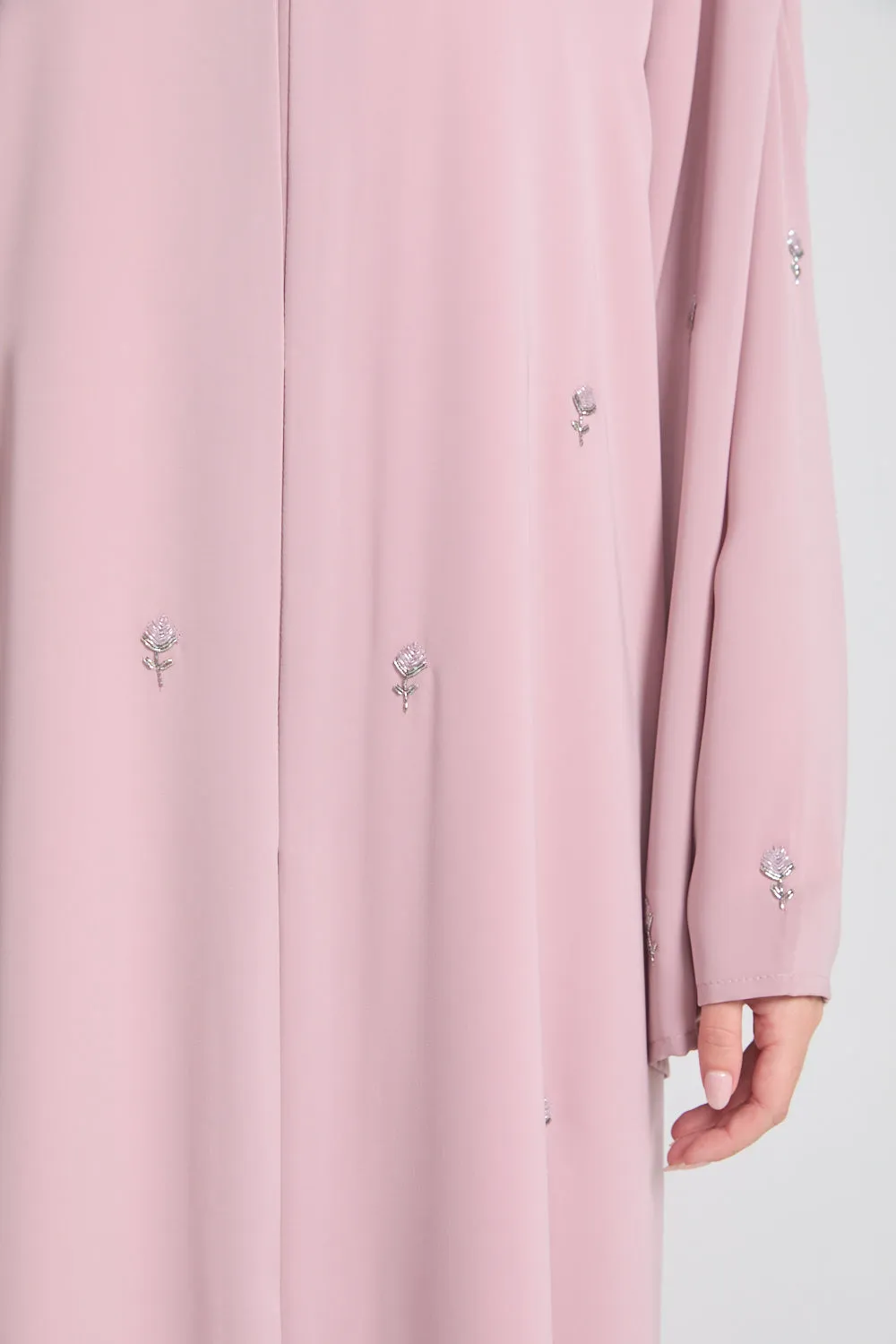 Premium Dainty Rose Embellished Open Abaya - Blush