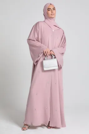 Premium Dainty Rose Embellished Open Abaya - Blush