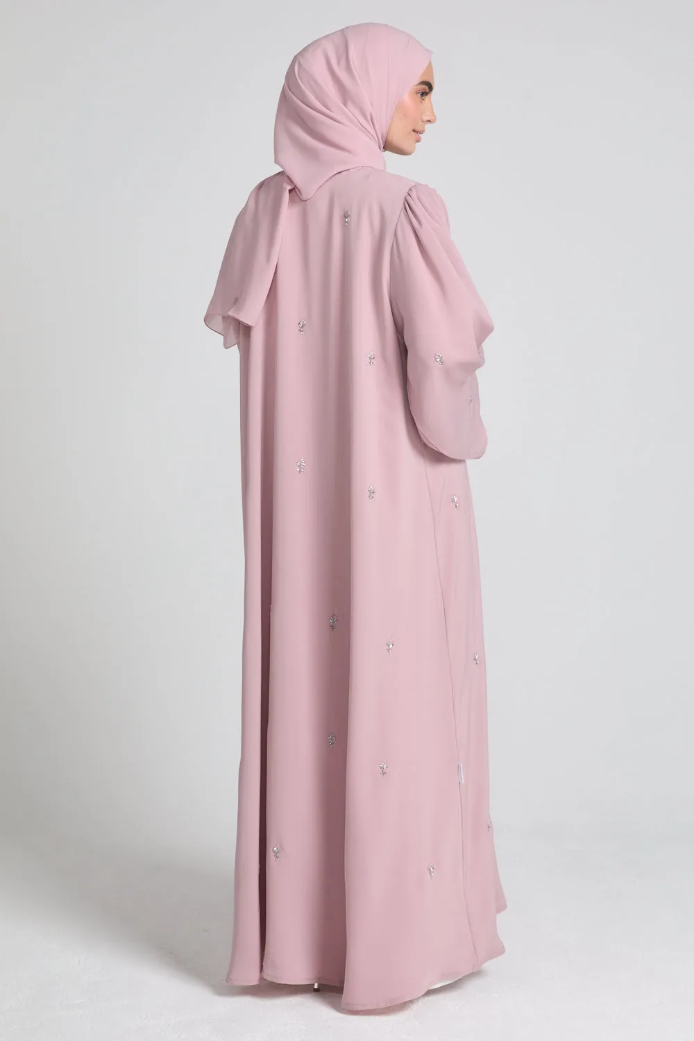 Premium Dainty Rose Embellished Open Abaya - Blush