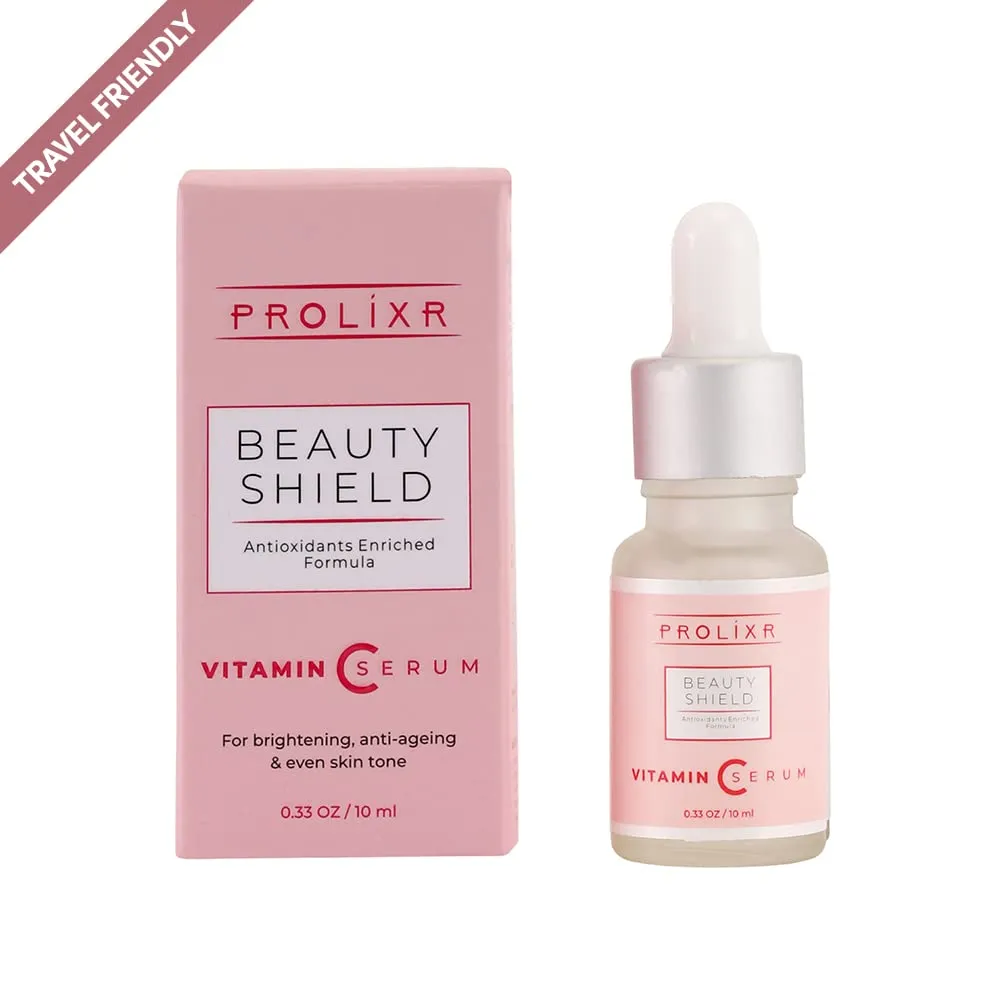 Prolixr Beauty Shield Vitamin C Face Mini Serum - Glowing Skin, Brightening, Pigmentation - Hyaluronic Acid Infused - 10 10 Ml - Travel Sized - Pack Of 2