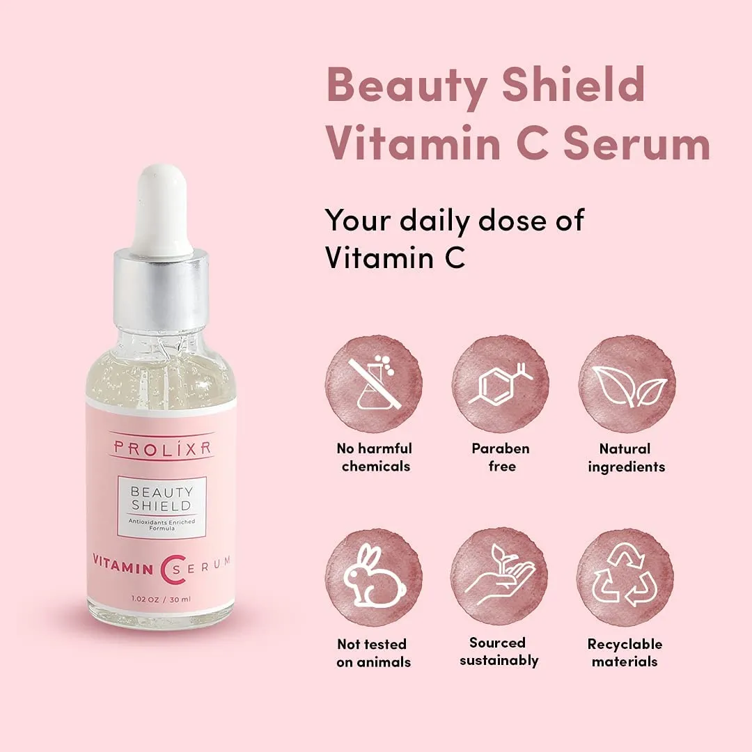 Prolixr Beauty Shield Vitamin C Face Mini Serum - Glowing Skin, Brightening, Pigmentation - Hyaluronic Acid Infused - 10 10 Ml - Travel Sized - Pack Of 2