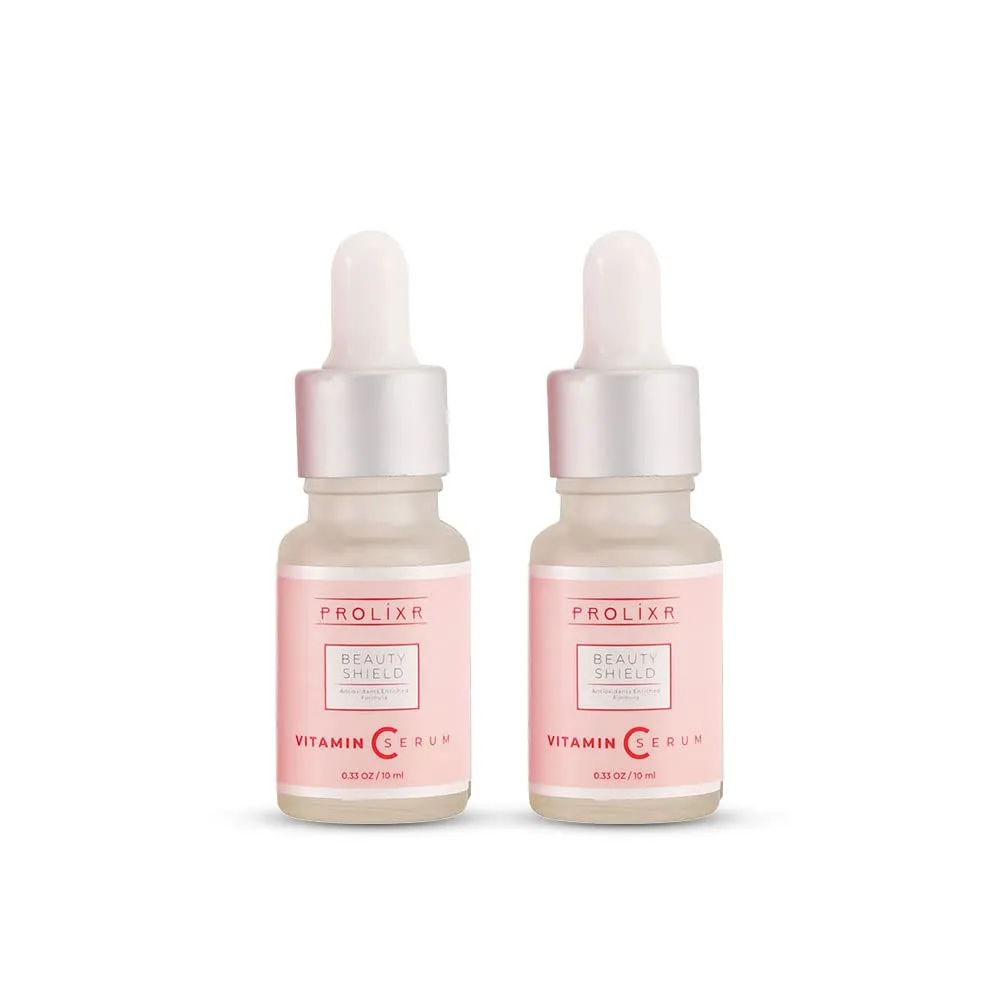 Prolixr Beauty Shield Vitamin C Face Mini Serum - Glowing Skin, Brightening, Pigmentation - Hyaluronic Acid Infused - 10 10 Ml - Travel Sized - Pack Of 2