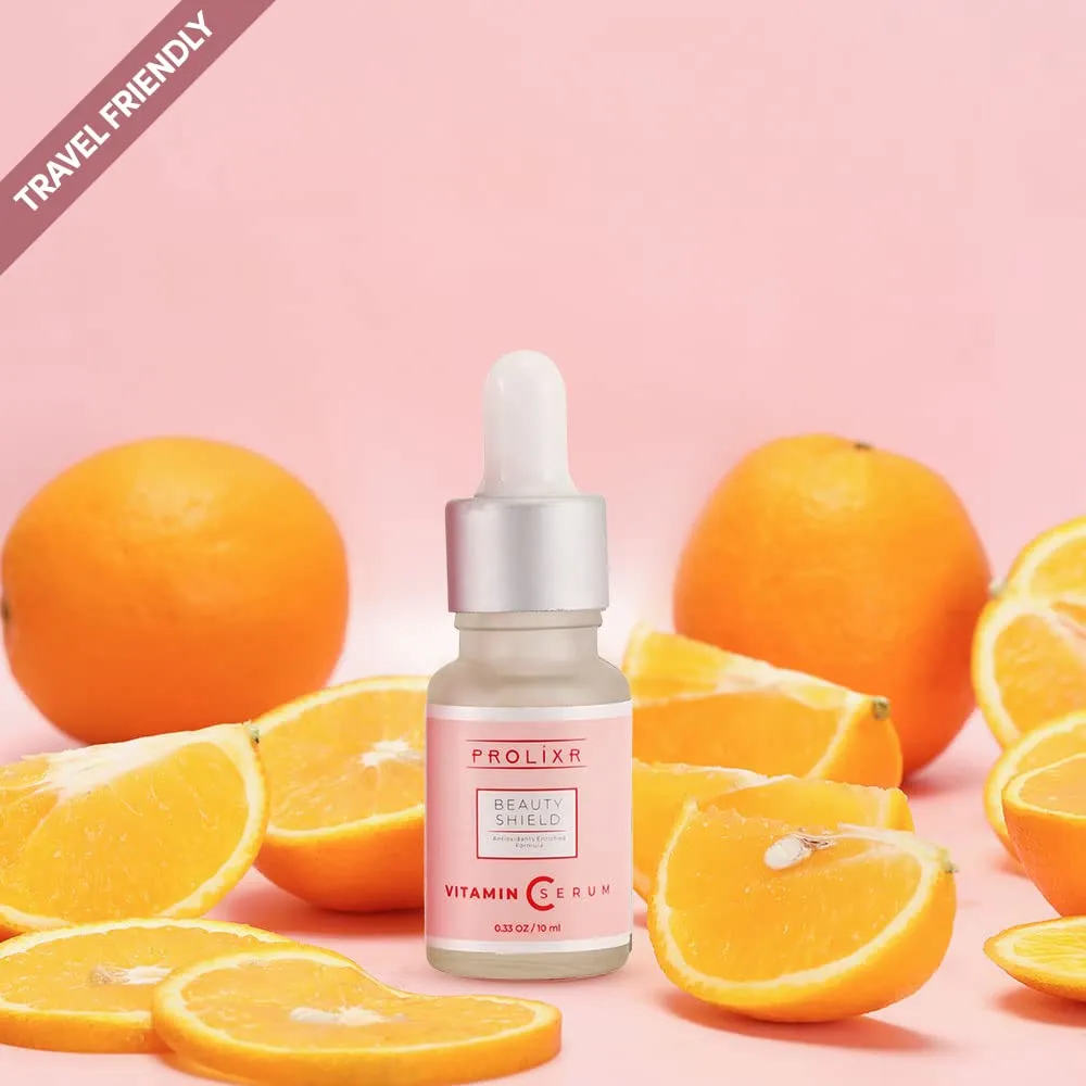 Prolixr Beauty Shield Vitamin C Face Mini Serum - Glowing Skin, Brightening, Pigmentation - Hyaluronic Acid Infused - 10 10 Ml - Travel Sized - Pack Of 2