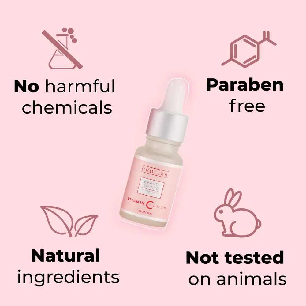 Prolixr Beauty Shield Vitamin C Face Mini Serum - Glowing Skin, Brightening, Pigmentation - Hyaluronic Acid Infused - 10 10 Ml - Travel Sized - Pack Of 2