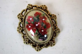 Vintage Antiqued Gold Tone Wreath with Floral Spray Brooch